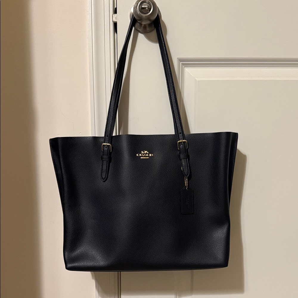 Coach Large Leather Black Tote Bag with Red Leather Inside!!